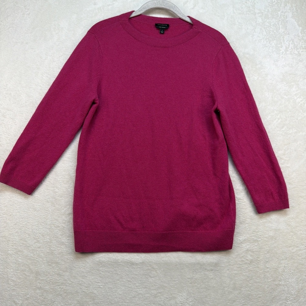 Talbots Cashmere Sweater Womens Large Pink Crew Neck Pullover Soft Knit